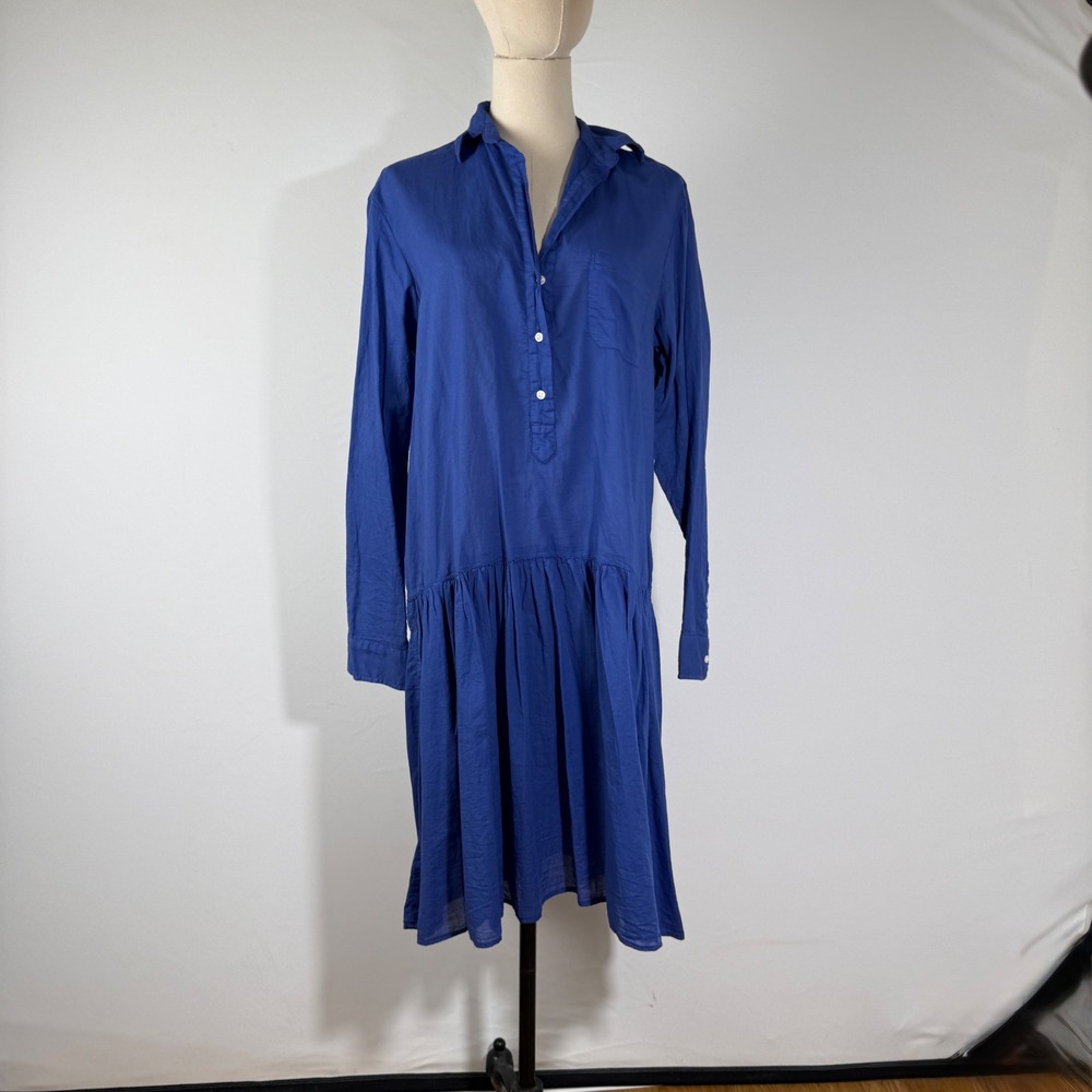 Grayson Royal Blue Cotton Drop Waist Shirt Dress Long Sleeve Size 02